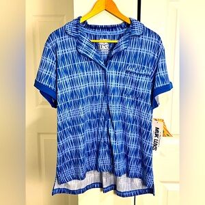 Muk Luks Shirt Womens L  Blue Button Up Casual Performance/Sleep Wear Cloud Knit